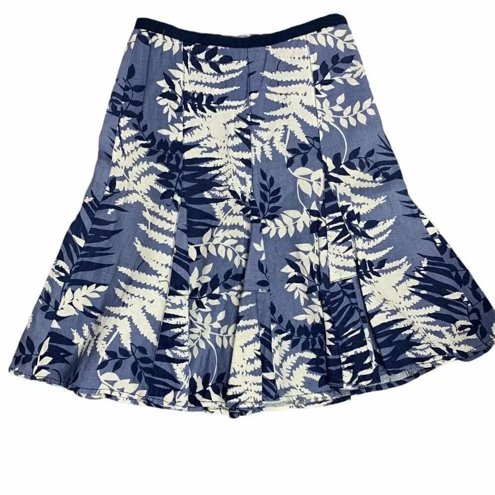 Ann Taylor A Line Linen Skirt 0 Blue Floral Lined